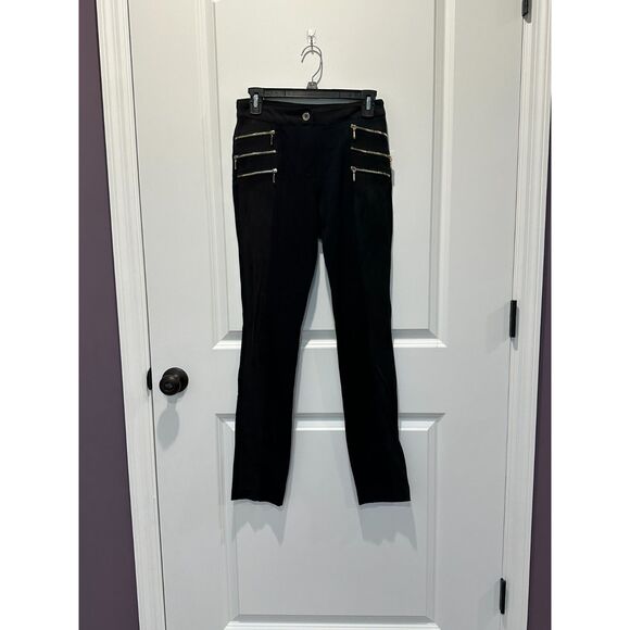 Absolu Skinny Zipper Detail Faux Suede Panel Black Pants Size Small (Euro 36) - Picture 1 of 7